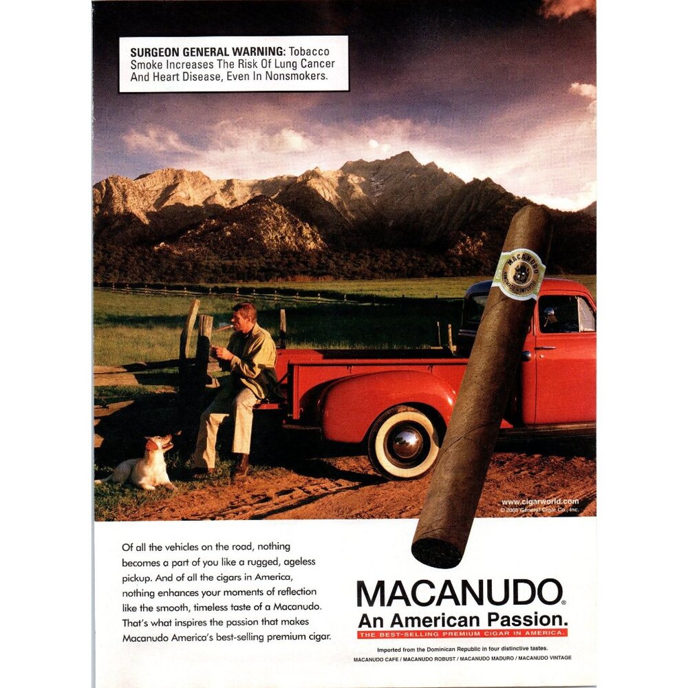 2008 Macanudo Cigar Vintage Print Ad Antique Truck Ranch Yellow Lab Dog Wall Art